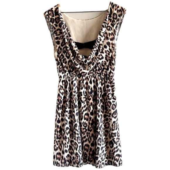 Alice + Olivia Shelie Leopard Open Back Dress Blk/Brn/Tan Cap Sleeve Lined Sz XS - Picture 9 of 16